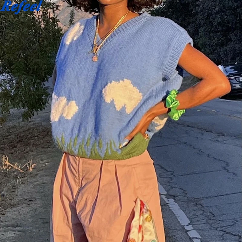 

Женский трикотажный пуловер с v-образным вырезом, без рукавов