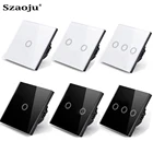 Евростандарт, сенсорный выключатель питания, Светодиодная панель, настенные выключатели света, закаленное черное и белое Хрустальное стекло, 123 кнопочный переключатель