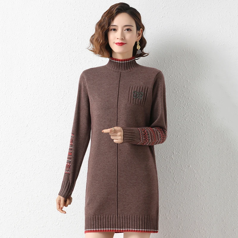 

2021 New Winter Women Sweater Solid color Half turtleneck Loose Casual Long section Jumper Knitted pullover Warm Winter top