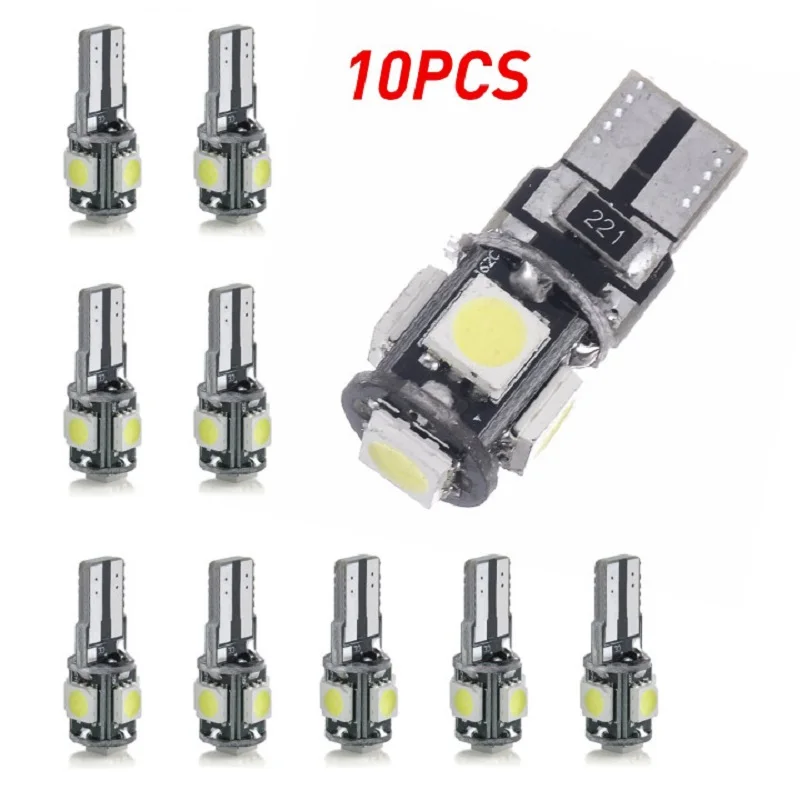 

10PCS Car T10 W5W Led Bulb Canbus 5smd 5050 Car Light W5W 194 168 Bulbs Auto Wedge Lamp Reading Clearance Lamp White 12V