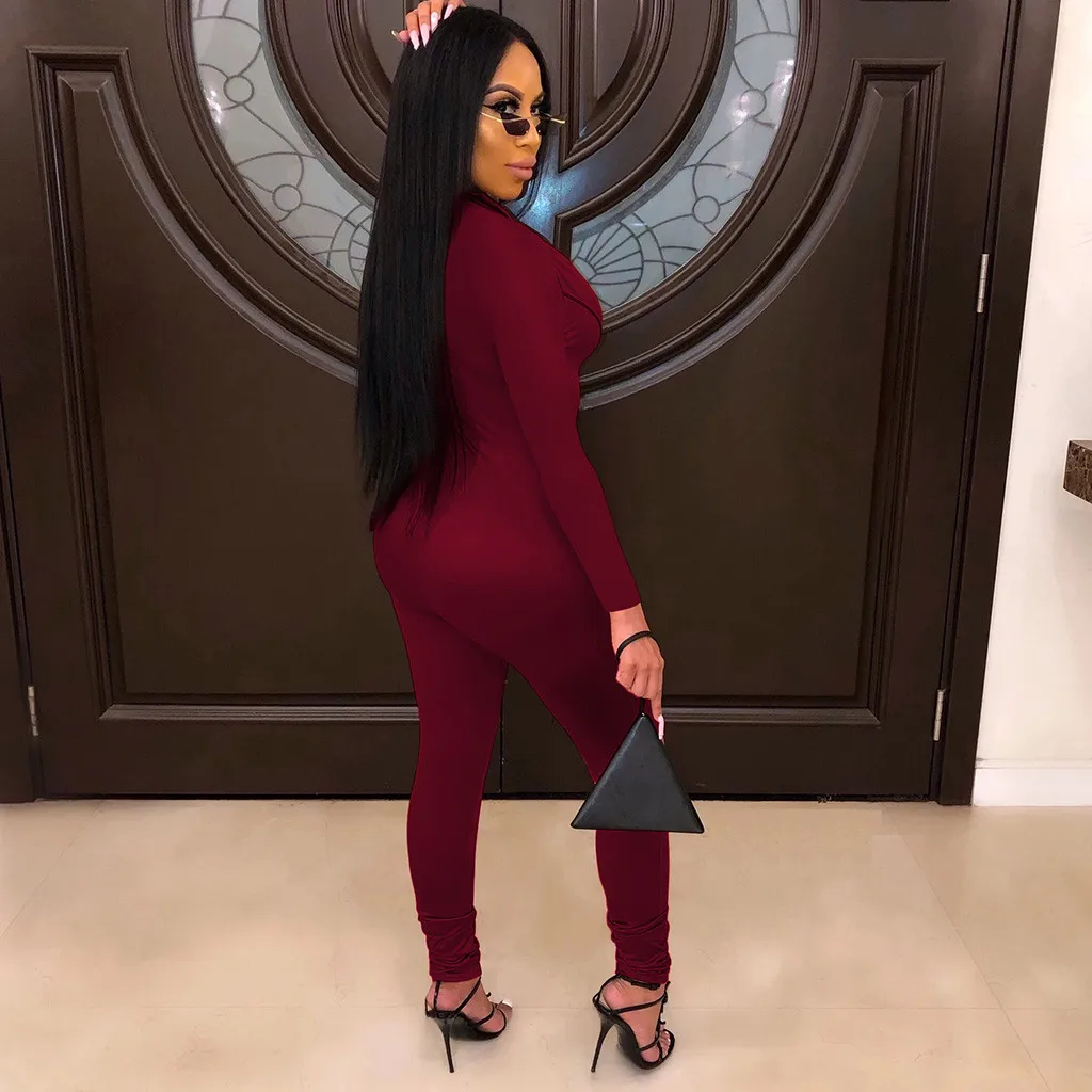 feitong sexy rompers womens jumpsuit V-Neck Belted Jumpsuit Party Club Playsuits Long Sleeve Jumpsuits Tight Overalls 9M3