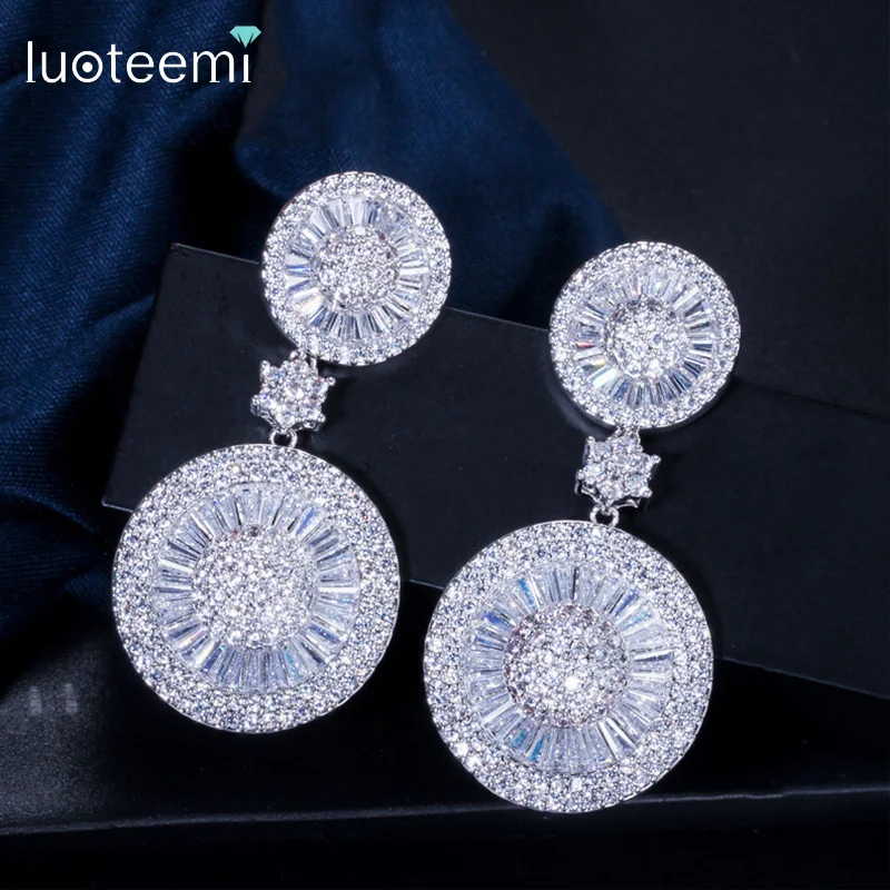 

LUOTEEMI New Delicate Luxury Sparkling Cubic Zirconia Statement Brincos Dangle Earrings For Women Bridal Wedding Party Jewelry