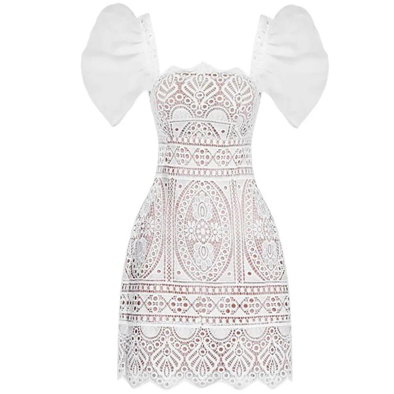 

sleeve dress closed aristocratic temperament show thin waist dress white bud silk dress in the summer of 9211