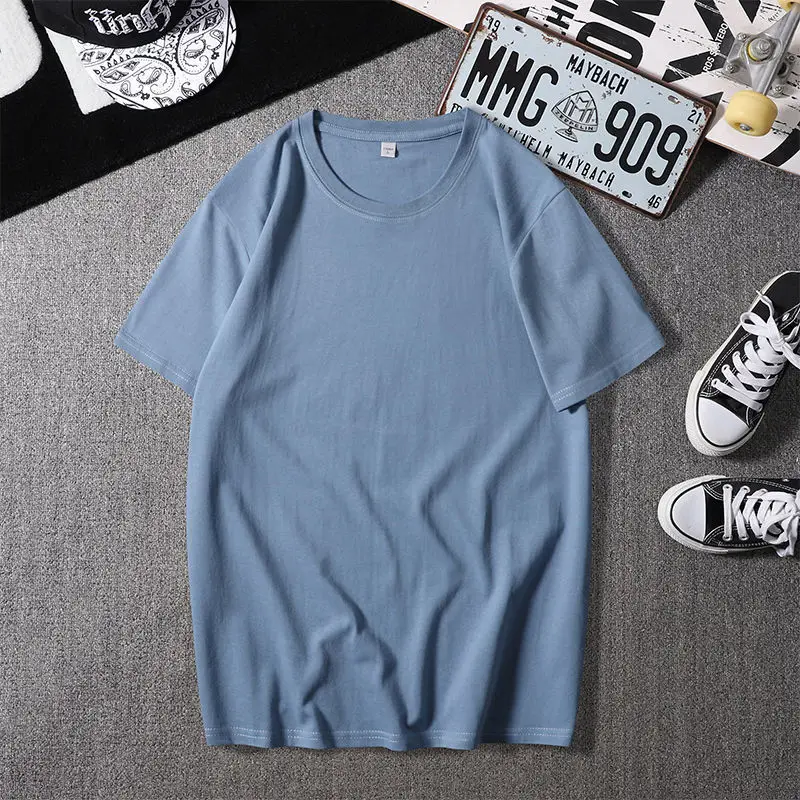 

2021 100% Cotton Breathable O-Neck Tops Summer 6 Kinds Of Solid Color Tshirts