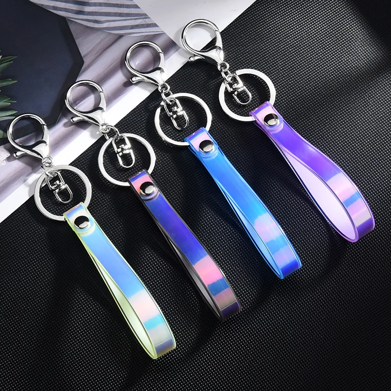 Creative PVC Colorful Leather Rope Keychain Glossy Bright Hanging Buckle Laser Soft Silicone Lanyard DIY Jewelry Accessorie | Украшения и