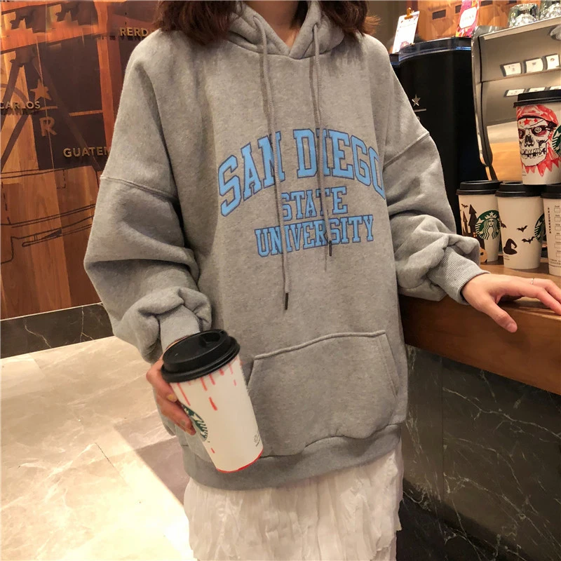 Женские толстовки с красными буквами в стиле каваи Харадзюку подходящие ко всему