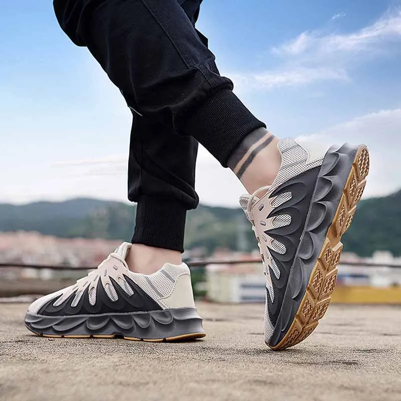 Youth Men's Sports Shoes Personality Thick Bottom Breathable Old Dad Leather Stitching Running Sneakers Man Footwear | Обувь
