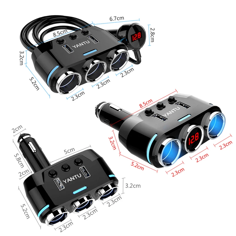 ACCNIC 2 USB порта 3 Way розетка для автомобильного прикуривателя Разветвитель зарядное устройство DC 12~ 24V прикуриватель гнездо черный