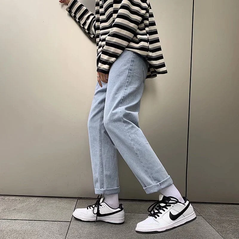 Mens Clothing Nostalgic Straight Jeans Ins Fashion Loose Korean Casual Couples Versatile 2021 New Bule Leisure College Best