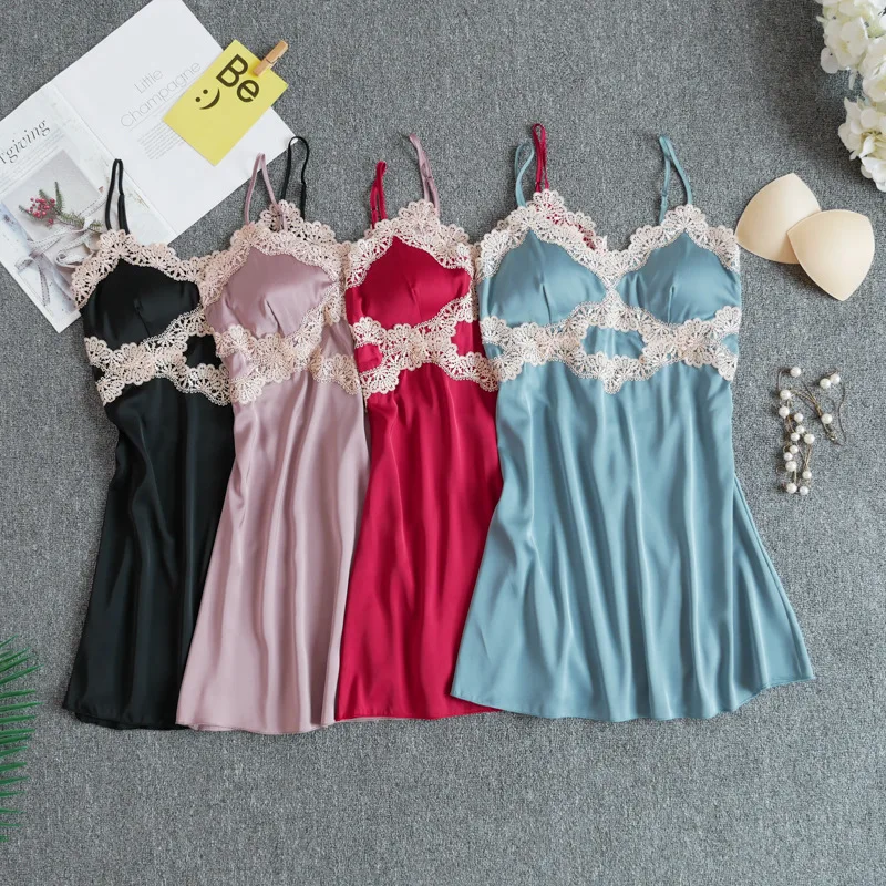 

Ladies Sexy Silk Rayon Nightgown Lace Nightdress Sleeveless Nighties V-neck Night Shirt Summer Sleep Dress Night Dress For Women