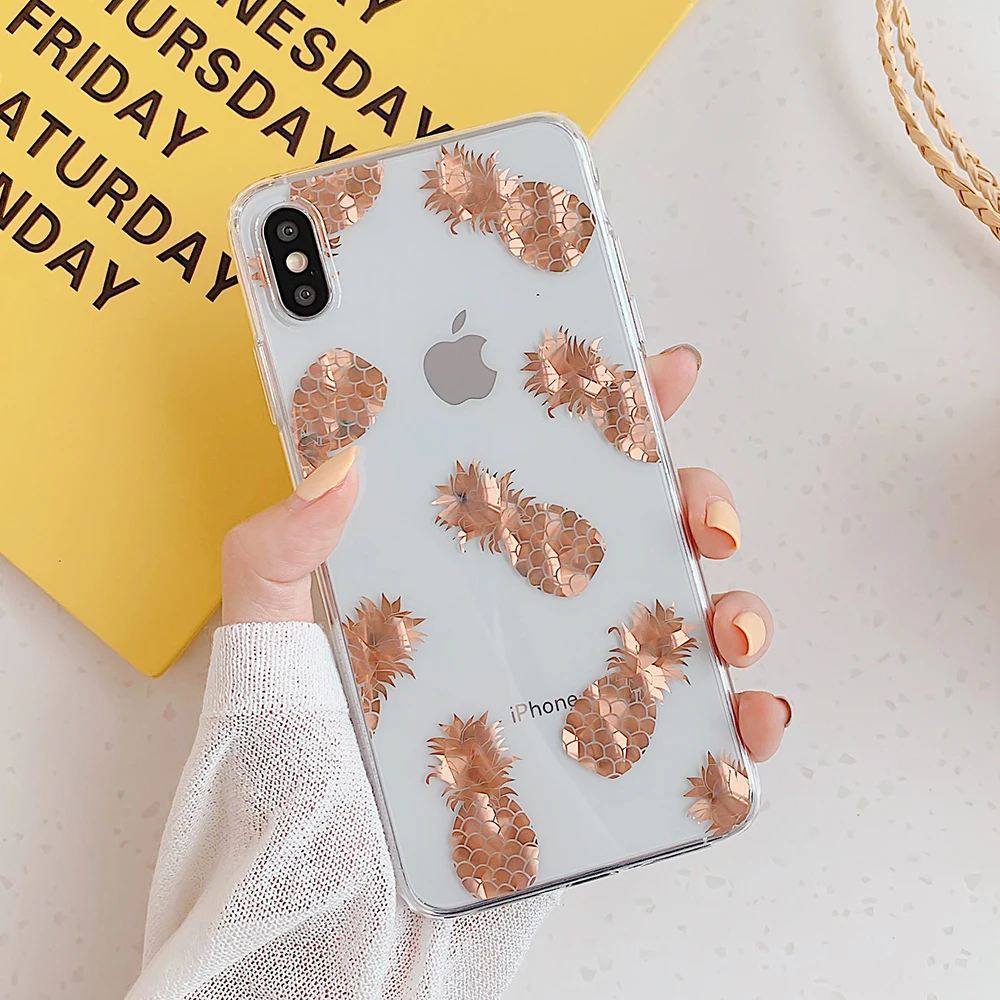 LOVECOM листья и ананас Прозрачный чехол для телефона для iPhone 11 Pro Max XR XS Max 7 8 Plus X Прозрачная мягкая Гальваническая задняя крышка