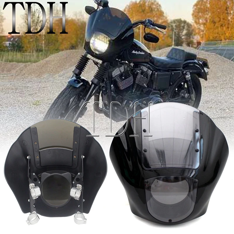 Motorcycle Quarter Headlight Fairing Windscreens For Harley Dyna Low Rider Super Wide Glide 86-17 Sportster XL 1200 883 Iron