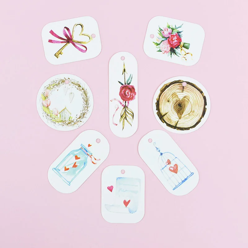 

50pcs Flower Paper Tags White Paper Hang Tags Gift Box Round Kraft Paper Cards DIY Labels Handmade Garment Tags Party Decoration