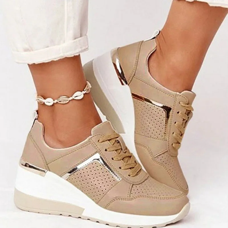 

Large size sports casual shoes women new style thick-soled slope with single shoes laceup sports women shoes 43 size women shoes