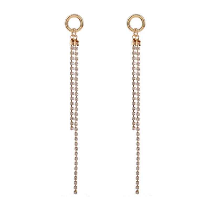 

Gold Color Simple Round Circle Rhinestone Tassel Long Drop Earrings for Women Elegant Fashion Party Wedding Jewelry Brincos 2020