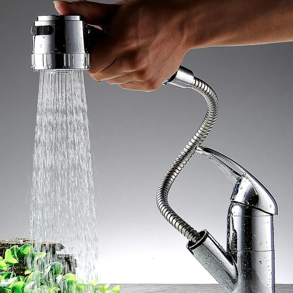 Латунный хромированный смеситель с одним отверстием кухонный выдвижным носиком