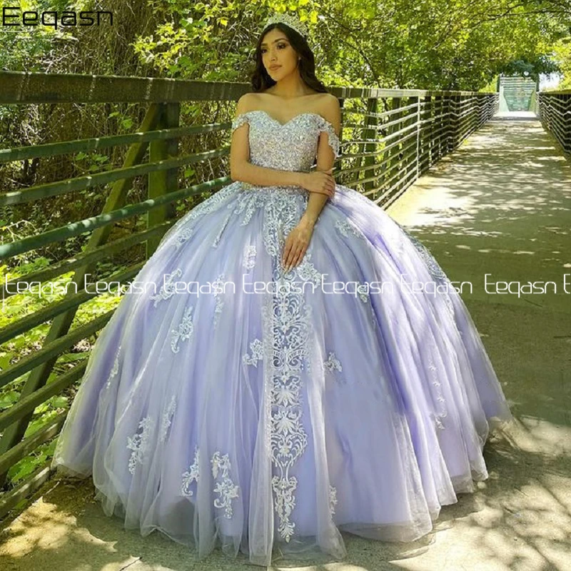 

Quinceanera Dresses Princess Ball Gown Off The Shoulder Lace Appliques Pageant Party Sweet 15 Dress Formal Prom