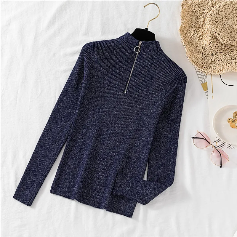 

Women's T-shirt bright silk autumn and winter new women's clothing 2020 Korean half high collar Pullover bottom sweater