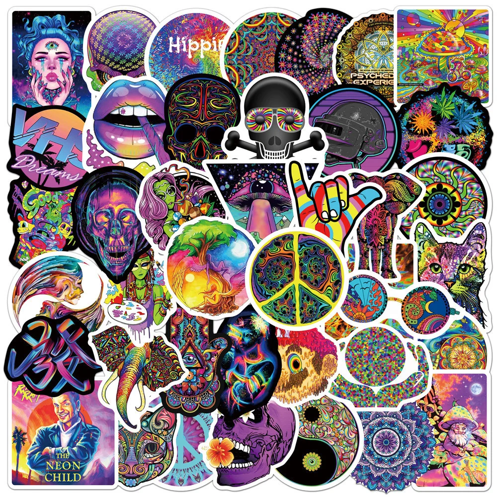 103050pcs new color psychedelic series luggage laptop stickers motorcycle mobile phone water cup stickers wholesale free global shipping