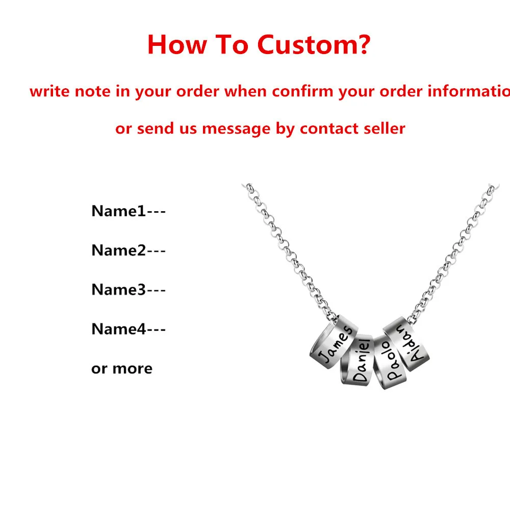 Mens Personalized Stainless Steel Chain Necklaces With Custom Beads Engraving 1-7 Names Pendant Necklace Male Jewelry Gift | Украшения и