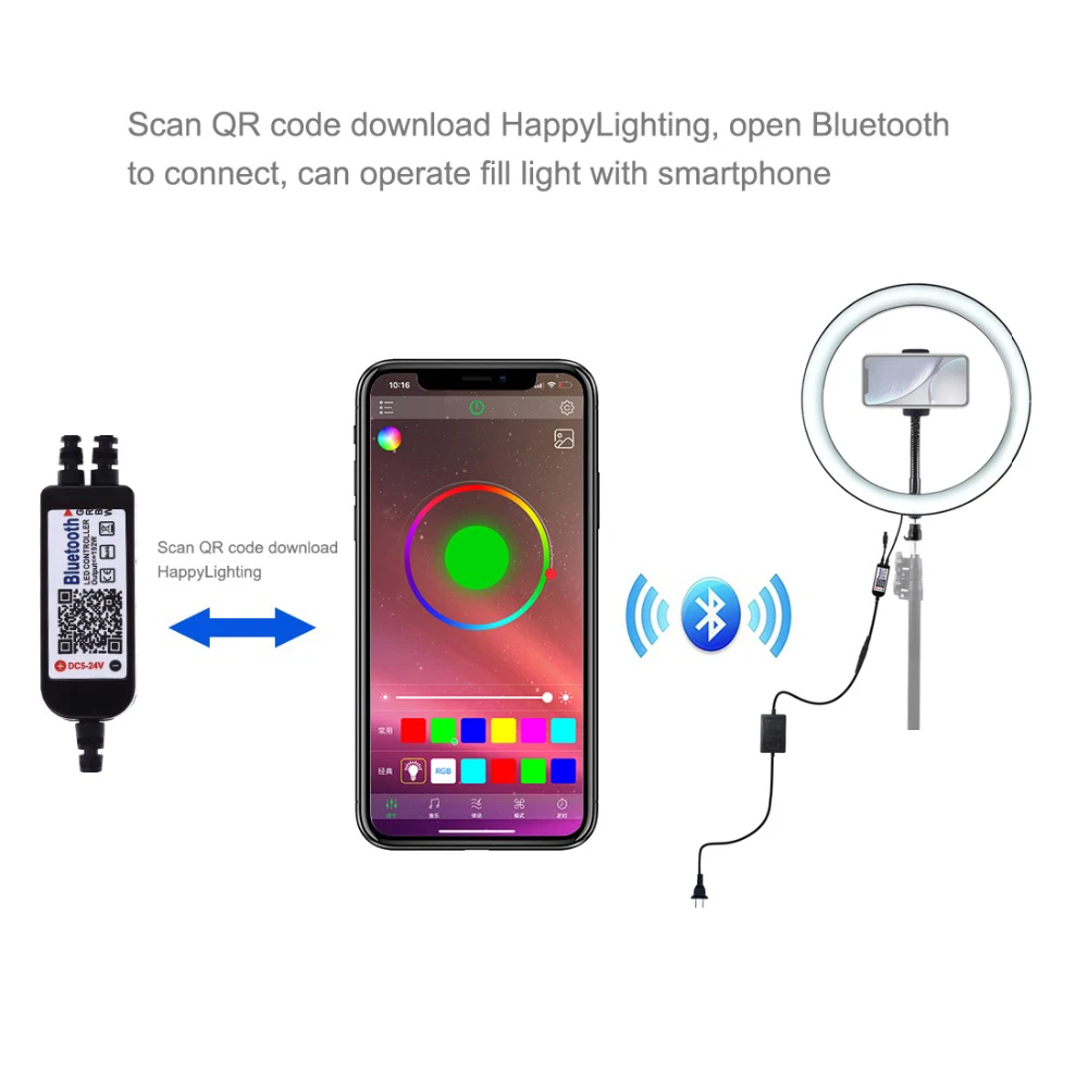 30 см Красочные RGB светодиодный Кольцевая вспышка с лампой держатель для iPhone samsung Xiaomi мобильных телефонов подставки штатив для видео-блогеров