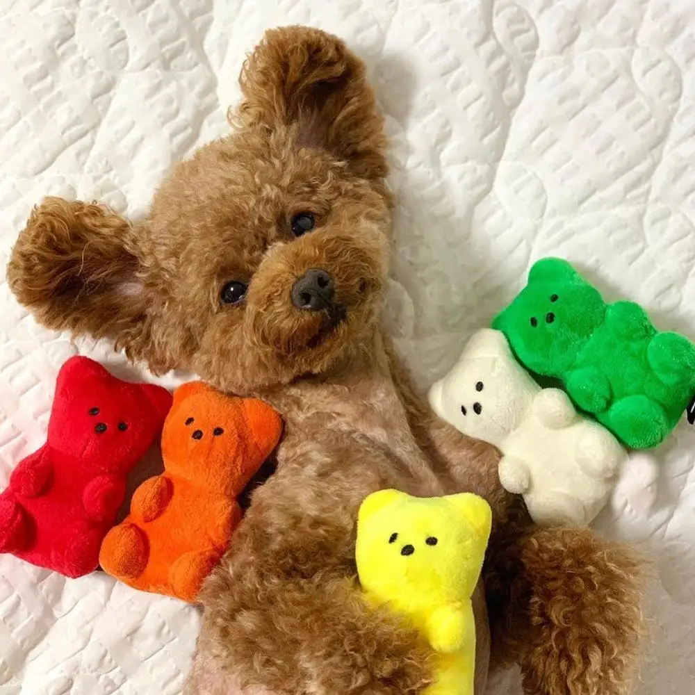 

Korean gummy bears Toy Plush Dog Cat Pet Chew Squeeze Squeak Sound Funny Fleece Durability Chew Molar Toy Fit For All Pet