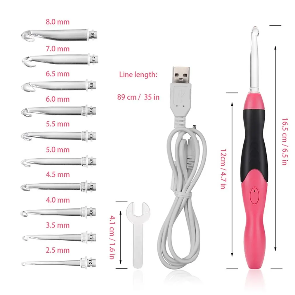 

11 in 1 Light Up Crochet Hook Set Rechargeable Ergonomic Crochet Hooks LED Lighted Knitting Hook Tools With Crochet Hook Case