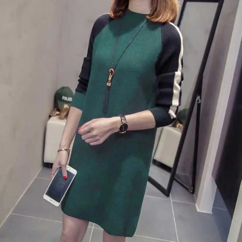 Женское трикотажное платье-свитер ATHVOTAR Зимний пуловер с длинным рукавом и