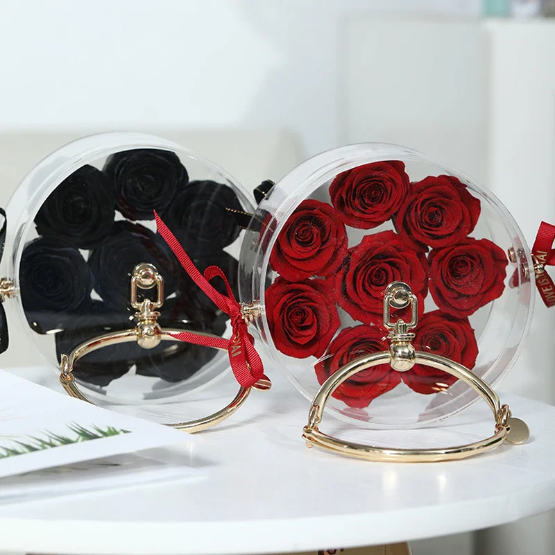 

Portable Acrylic Gift Box Eternal Real Rose In Transparent Box Eternal Flower For Valentine'S Birthday Day Gift Wedding Decor
