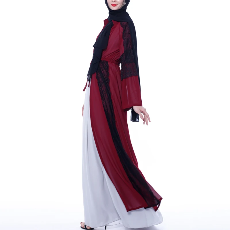 MISSJOY мусульманское abaya женское платье с расклешенными рукавами модал турецкий кафтан Средний Восточный Повседневный шифон, кружево с отделкой стиле пэчворк женский халат Плать