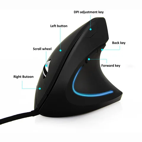 HKXA Проводная вертикальная RGB мышь 800-3200 DPI