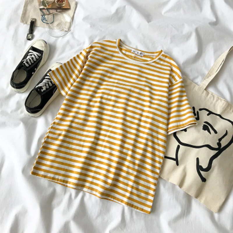 2020 летняя футболка для женщин женская в полоску Женская Повседневная с