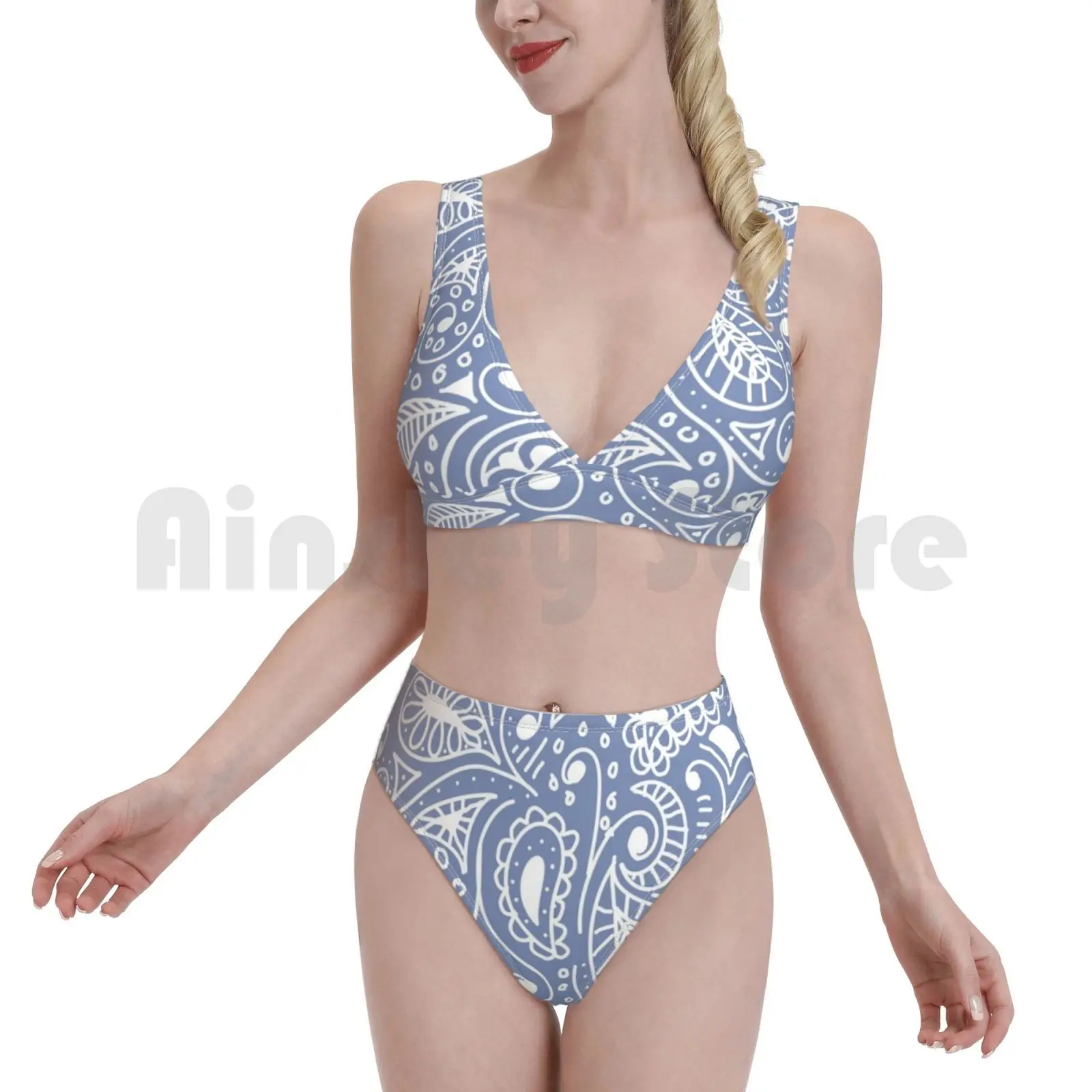 Пейсли каракулей купальник бикини Мягкий Высокая Талия каляки каракули дизайн
