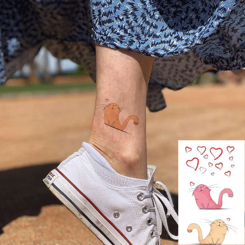 

Водостойкая наклейка TemporaryTatoo, пара, красное сердце, животное, розовый, милый кот, искусство, тату, водопередача, поддельные флеш-тату для муж...