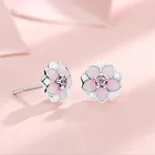 Серьги-гвоздики E042 из стерлингового серебра 925 пробы с красивым цветком магнолии, модный подарок любимому на день рождения с розовым кристаллом