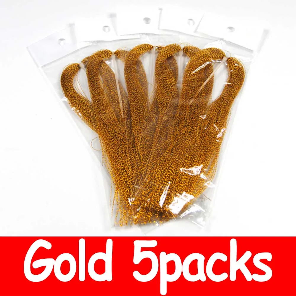Gold 5 packs Wifreo 5 упаковок Flashabou Голографическая мишура для ловли нахлыстом, завязывающаяся кристальная светящаяся струнная приманка с крючками для изготовления рыболовного материала розового цвета - Цвет: Gold 5 packs