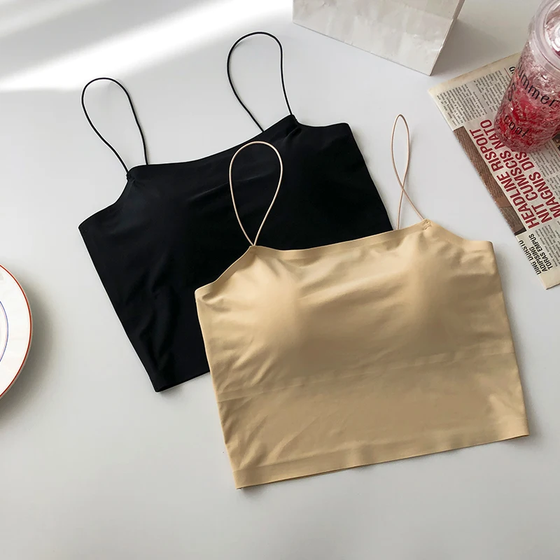 Женский облегающий Топ однотонный укороченный топ-Бюстгальтер на тонких