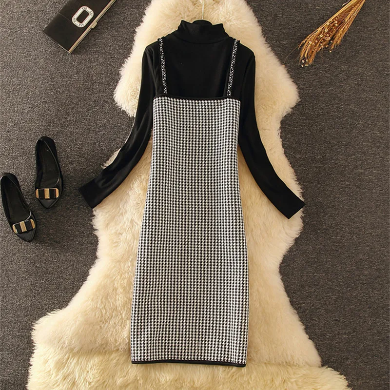 Новинка 2019 осенне-зимнее женское платье комплект из 2 предметов модное черное