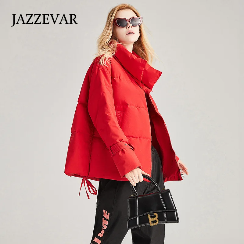 JAZZEVAR Down Jacket Women 2022 New Winter Short Fashion Korean Version of The Small Figure Thickened White Eiderdown Coat