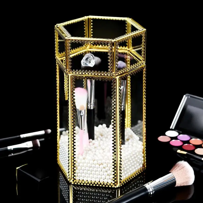 Геометрическая стеклянная коробка для косметических кистей держатель ювелирных