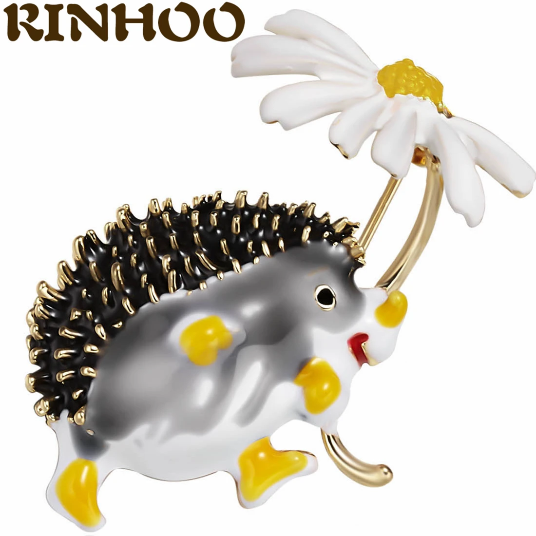 RINHOO Cute Enamel Hedgehog Brooch Fresh Sweet Daisy Brooches For Women Funny Design Small Animal Jewelry Jeans Badge Lapel Pins