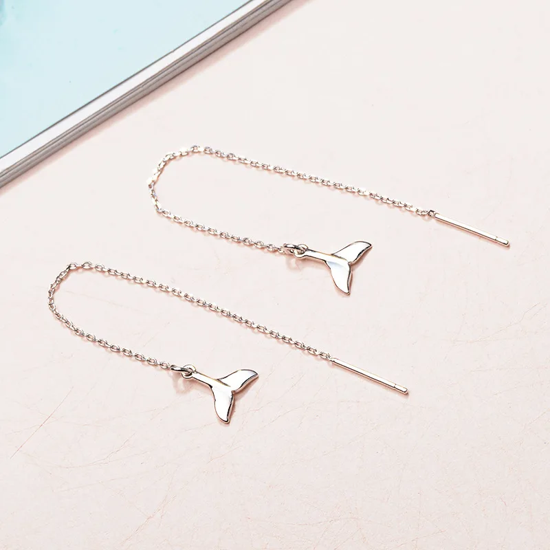 LicLiz 925 Sterling Silver Mermaid Tail Drop Earrings for Women White Gold Long Link Chain Jewelry Boucle D'oreille LE0621 | Украшения