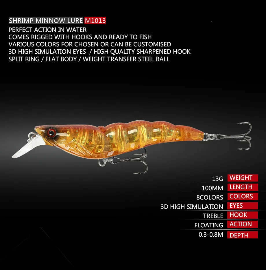 New Simulation Shrimp Fishing Lure 10cm 13g Hard Bait 3D Eyes Crankbait Wobblers Carp Fishing Peaca Bass Fishing Tackle