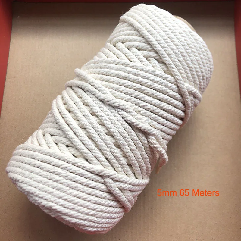 5mm x 65m 1/2/3/4/5/6/8/10 мм Диаметр прочный бежевая хлопковая веревка скрученный шнур из керамического волокна Craft макраме Строка DIY домашний текстиль завязывания нить Много Размеры - Цвет: 5mm x 65m