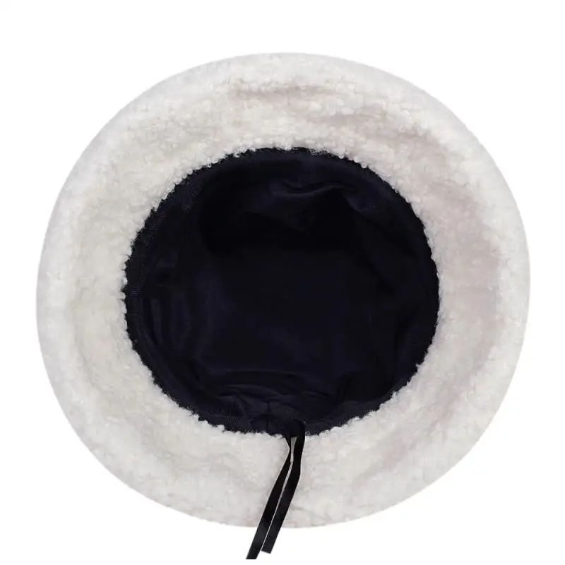 

New bucket hat Lamb wool hat winter warm Fishing Caps Faux Fur Arrow Symbol Printed Bucket Hat Men Women tide Flat Top Hats