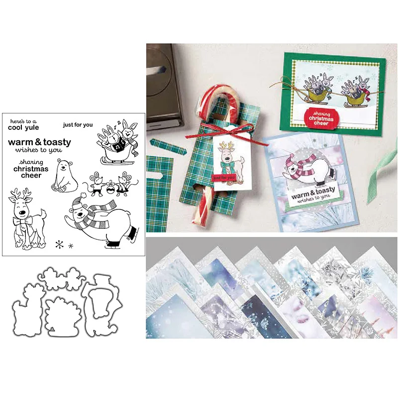 

Christmas Elk Bear Mouse Metal Cutting Dies and Stamps for Scrapbooking Stencil DIY Album Paper Make Template Decor Model Craft