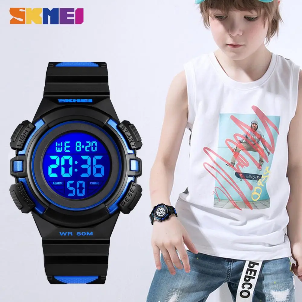 SKMEI Japan Digital Movement 5Bar Waterproof Stopwatch Children Clock Boys Girls Sport Watches LED Display Kids Wristwatch 1559