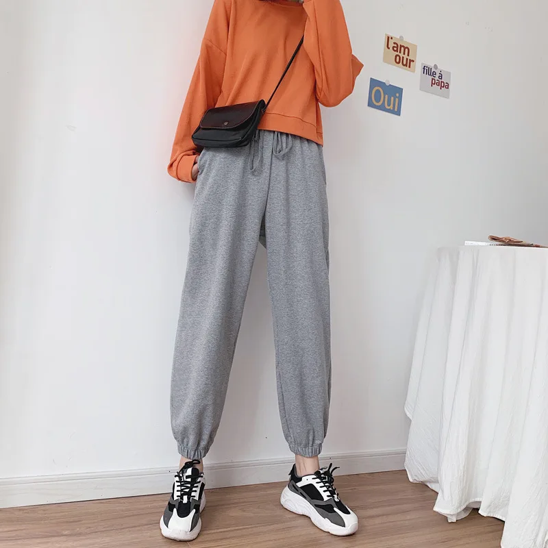 Осенние женские Дамские Брюки с кулиской эластичной резинкой на талии Свободные