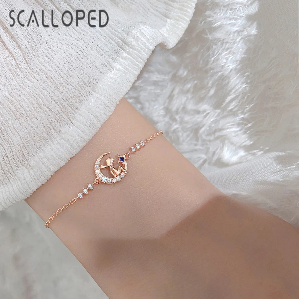 SCALLOPED Fashion Little Prince Charms Bracelets Women 2020 New Moon Shaped Sparkling Crystal Designer Statement Jewelry crystal green her gypsy prince