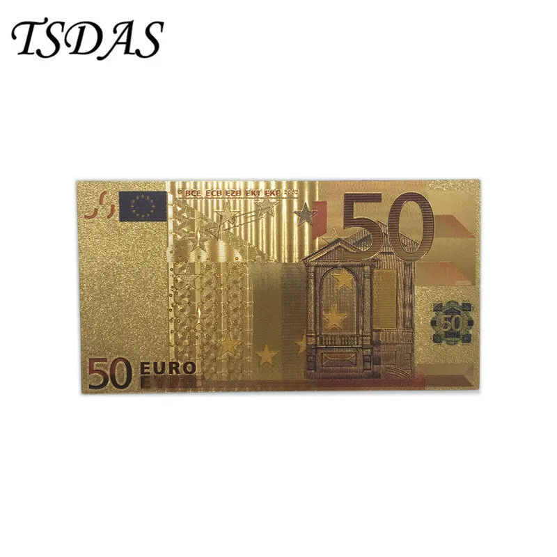 Color Gold Plated Euro Banknotes 24K Foil 50 Notes for Collection Gifts|Золотые банкноты| |